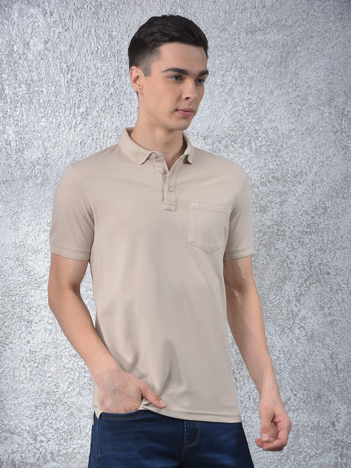 Beige Polo-Neck T-Shirt