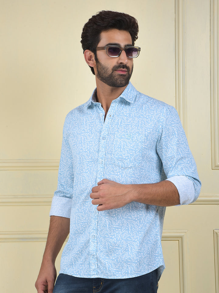 Blue Printed 100% Cotton Shirt