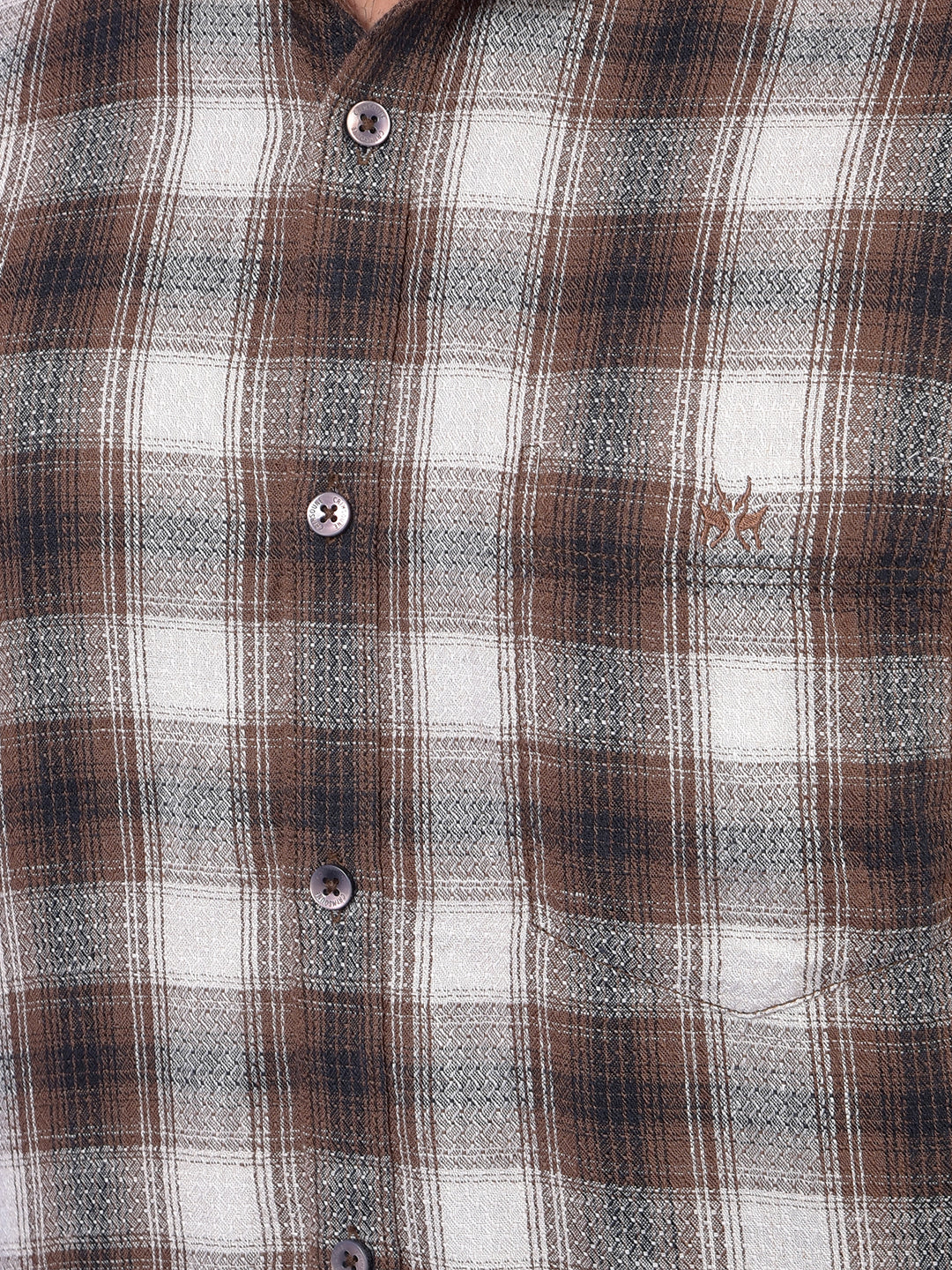 Brown Checked Linen Shirt