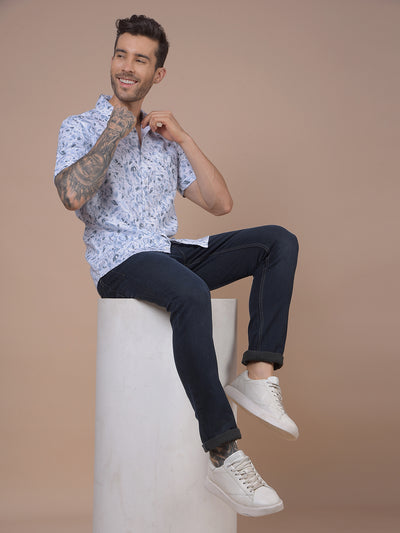 Blue Printed 100% Cotton Shirt