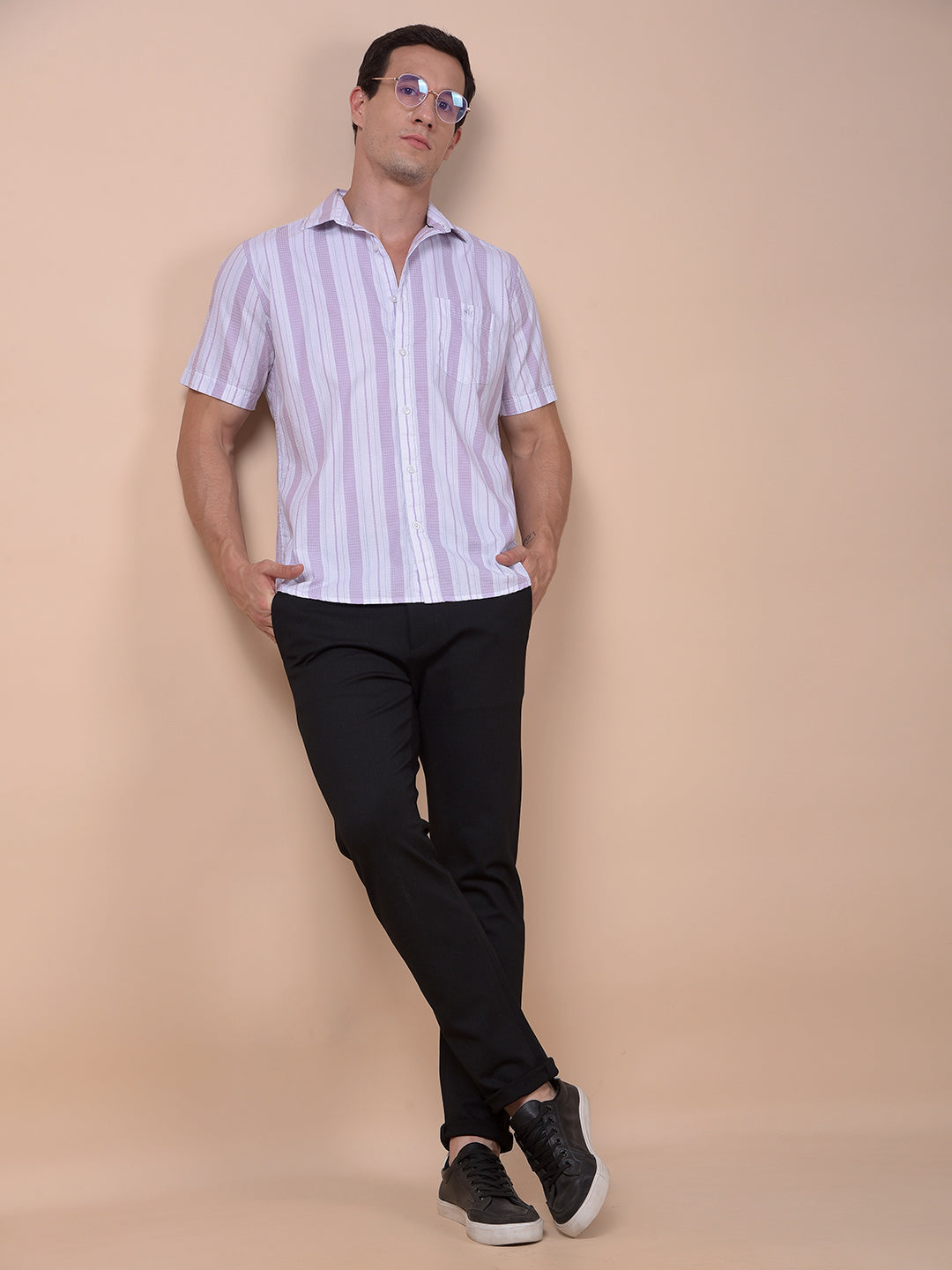 Purple Vertical Stripes 100% Cotton Shirt
