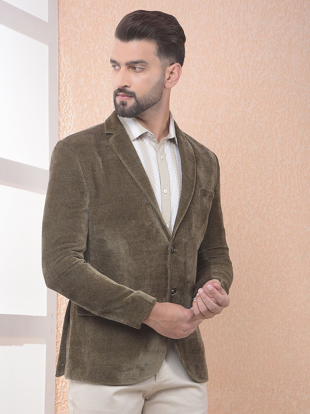 Brown Notched Lapel Corduroy Blazer