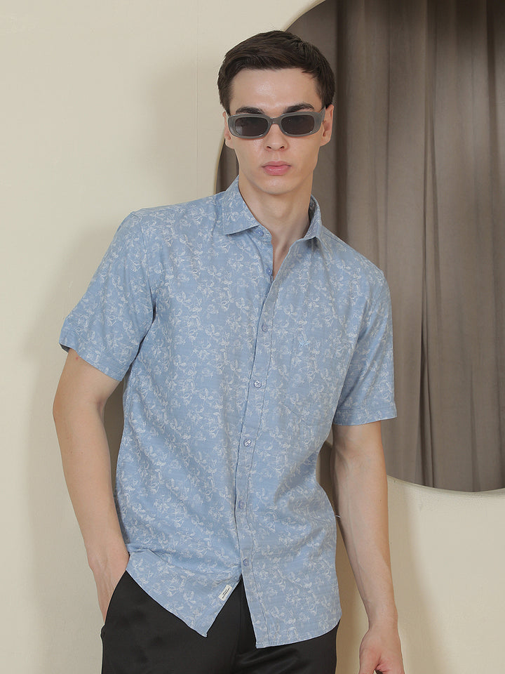 Blue Floral Print Shirt