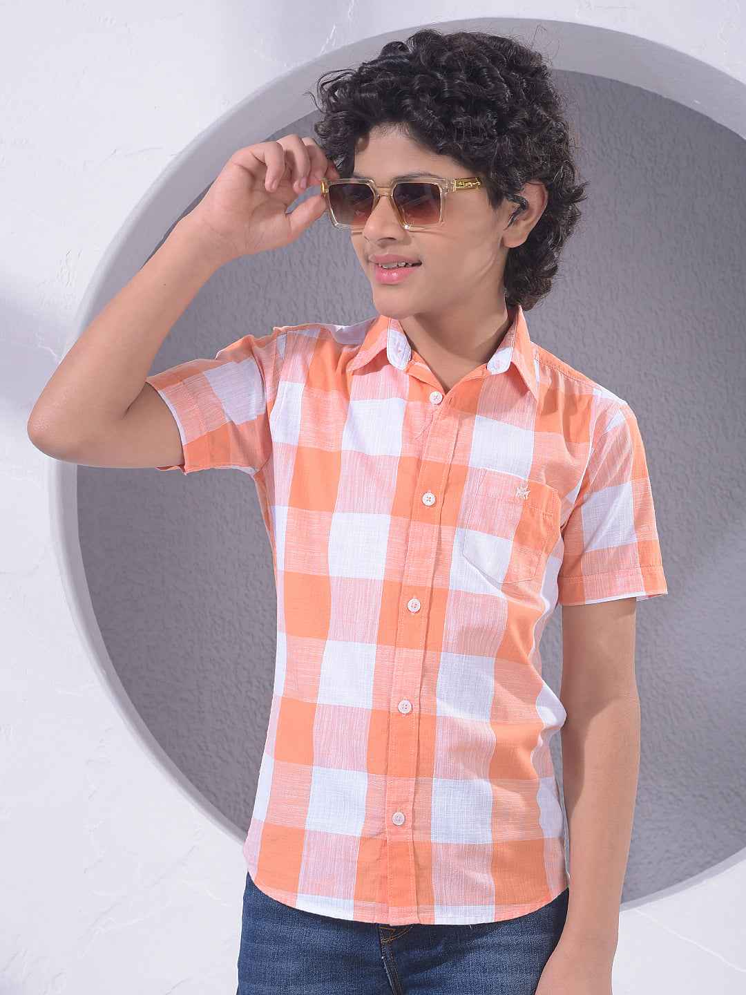 Orange Checked 100% Cotton Shirt
