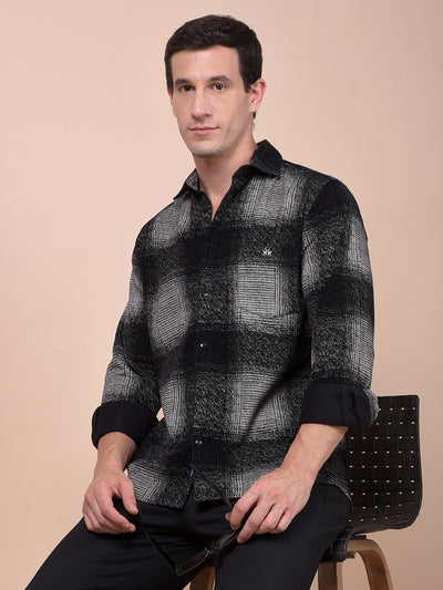 Black Checked 100% Cotton Corduroy Shirt