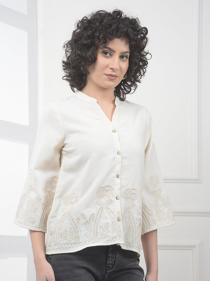 Beige Embroidered Shirt