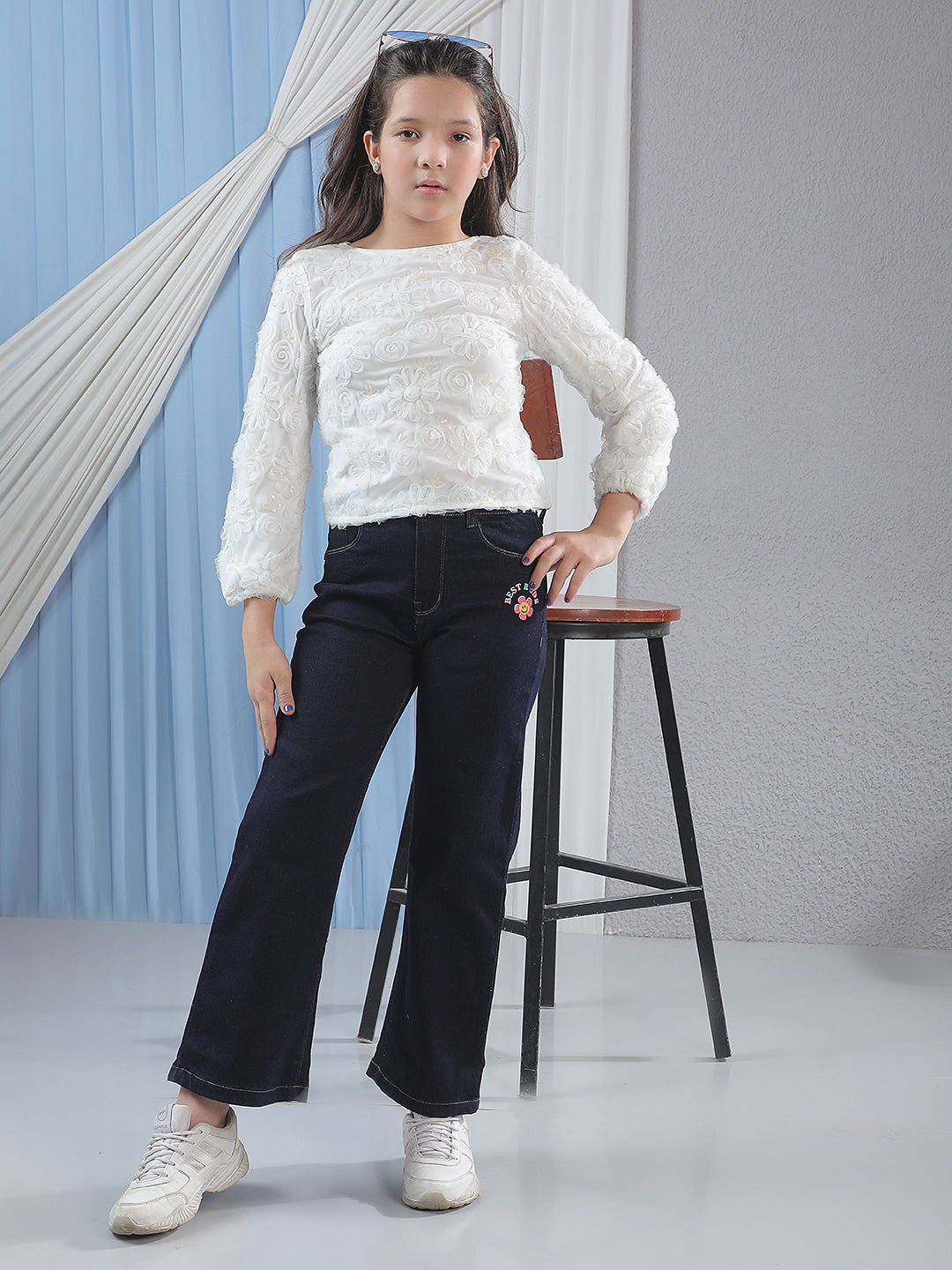 Blue Wide Leg Stretchable Jeans