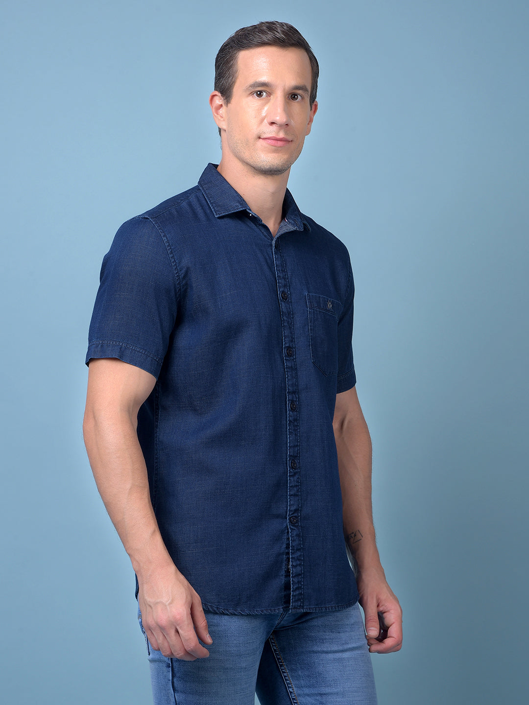 Blue 100% Cotton Denim Shirt