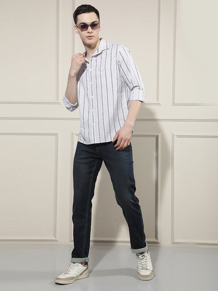Grey Vertical Stripes 100% Cotton Shirt