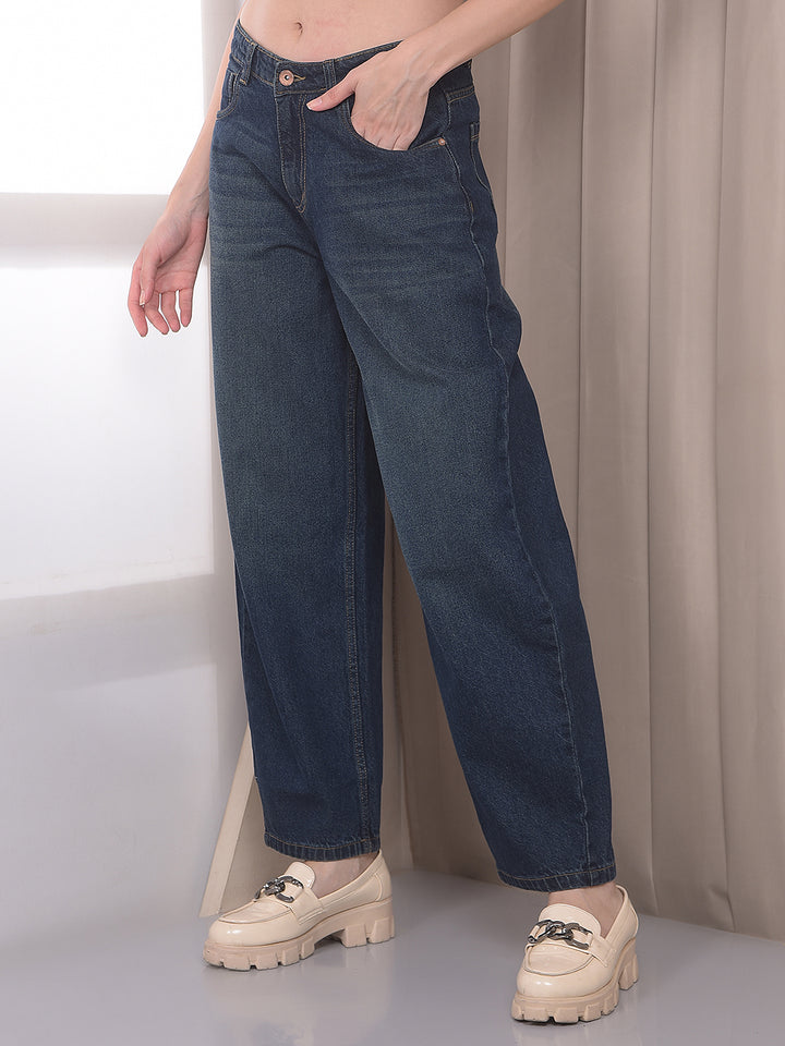 Blue 100% Cotton Barrel Fit Jeans