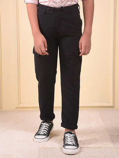Black 100% Cotton Cargo Trousers