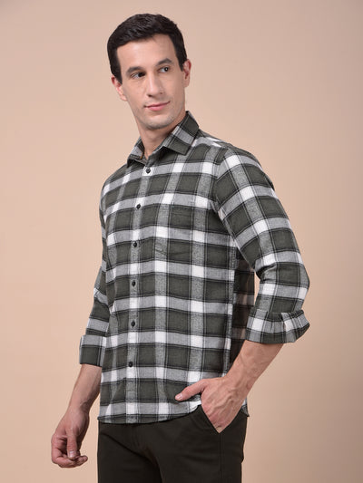 Olive Checked 100% Cotton Shirt