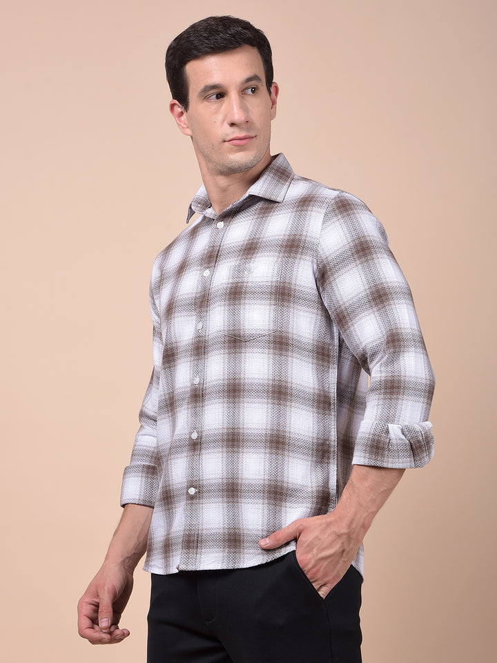 Brown Checked 100% Cotton Shirt
