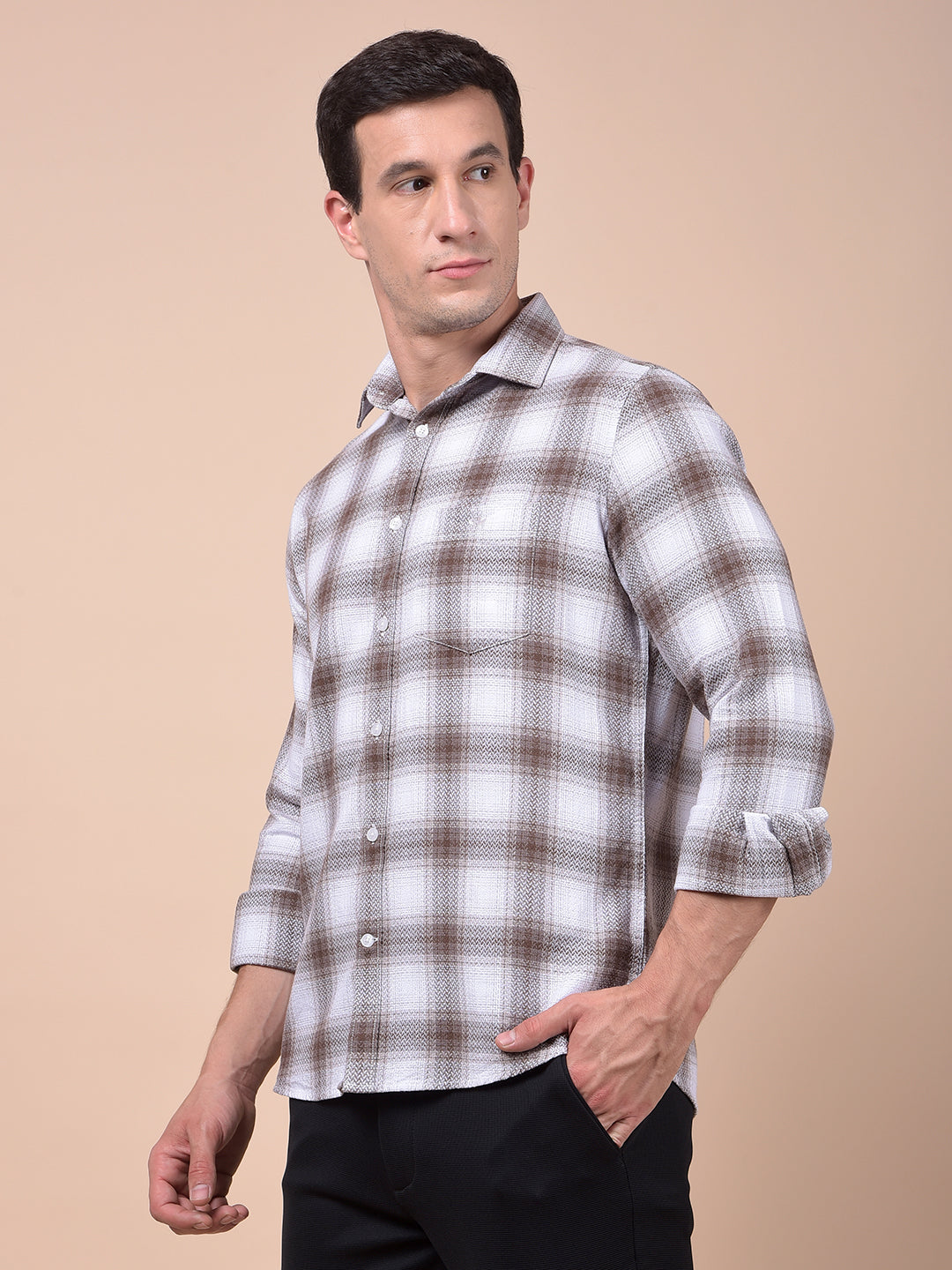Brown Checked 100% Cotton Shirt
