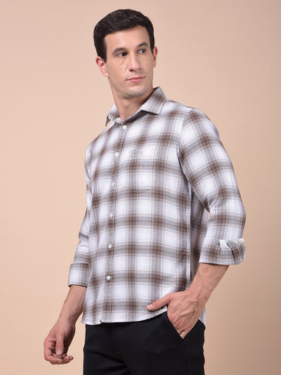 Brown Checked 100% Cotton Shirt