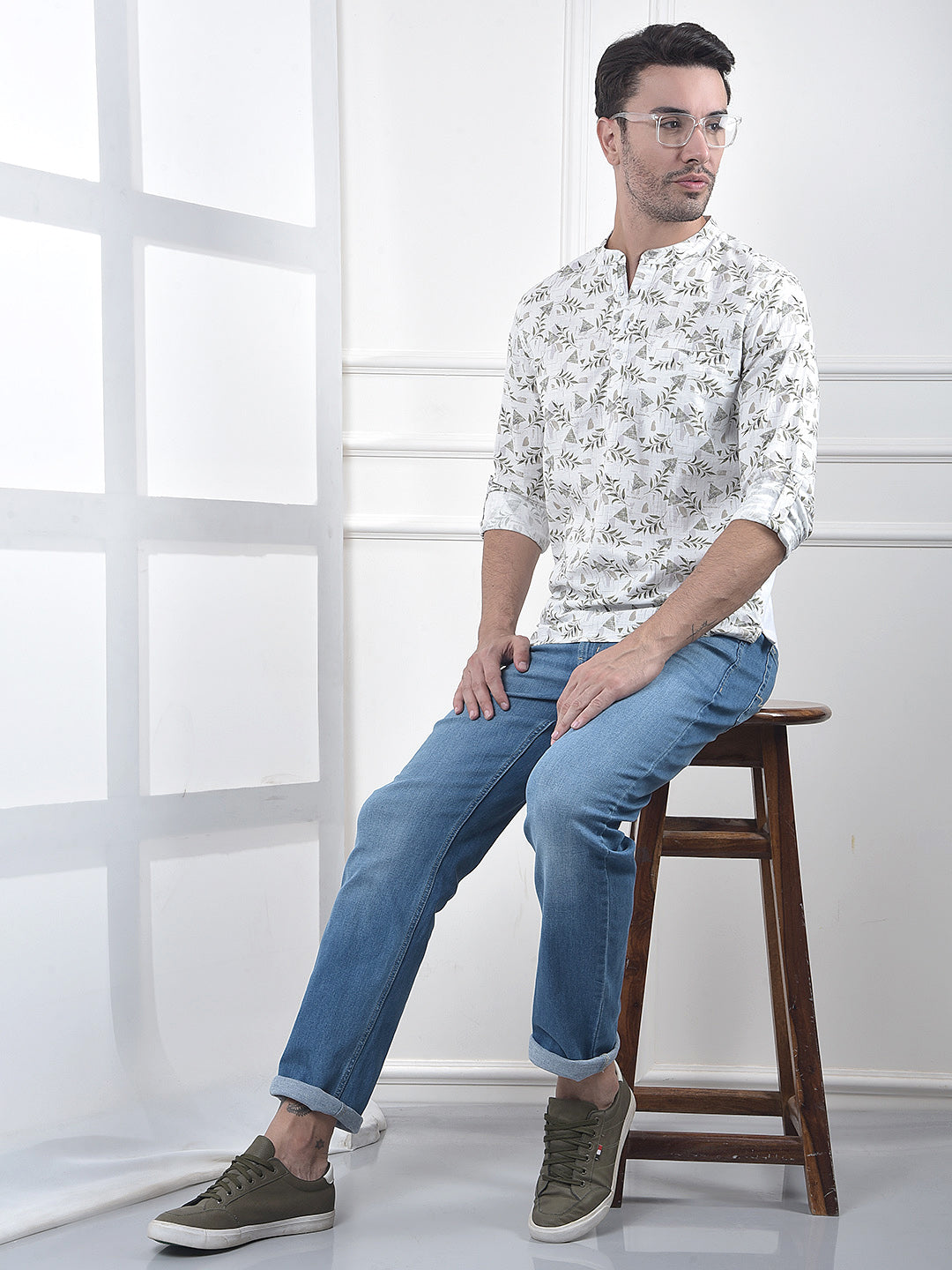 Off White Floral Print Kurta