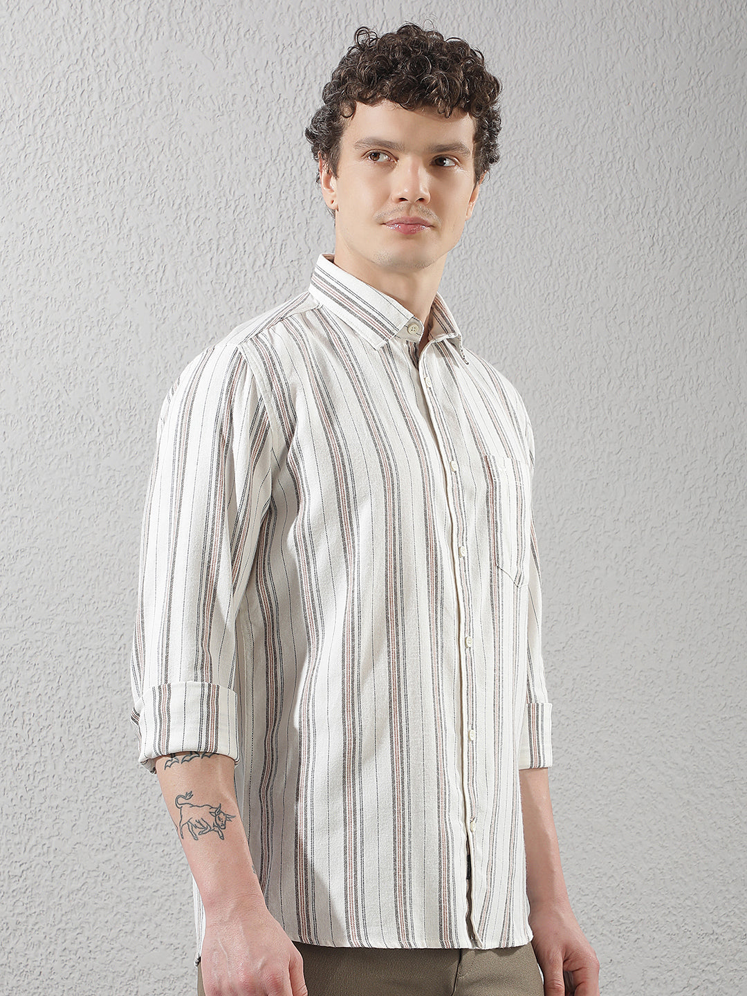 White 100% Cotton Verical Stripes Shirt