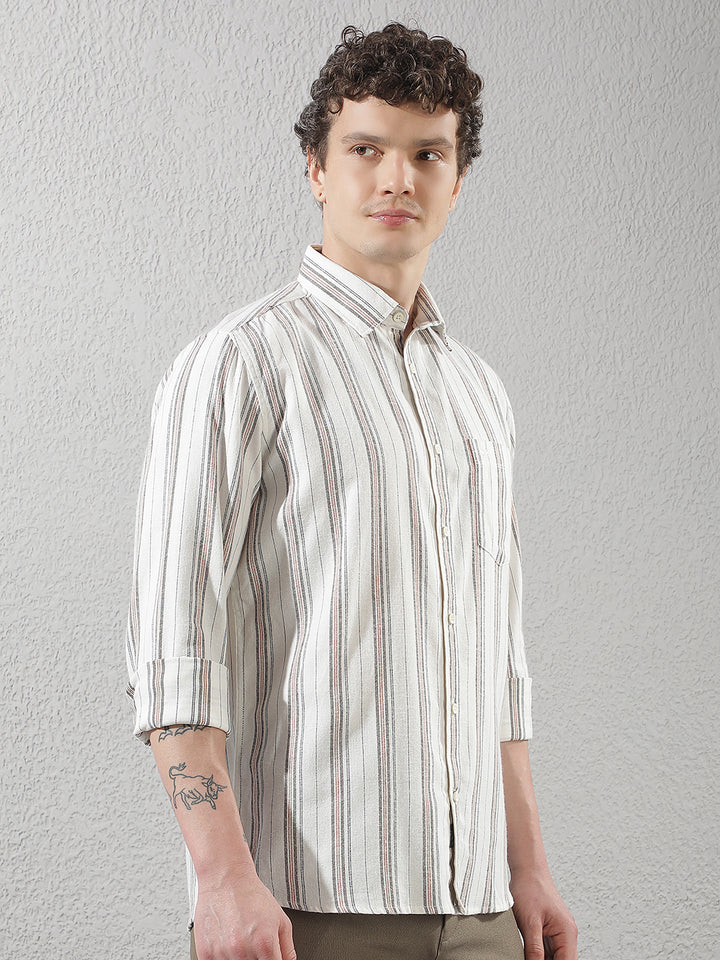 White 100% Cotton Verical Stripes Shirt