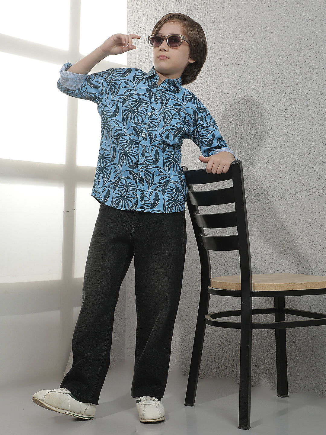 Teal Blue Tropical Print Shirt