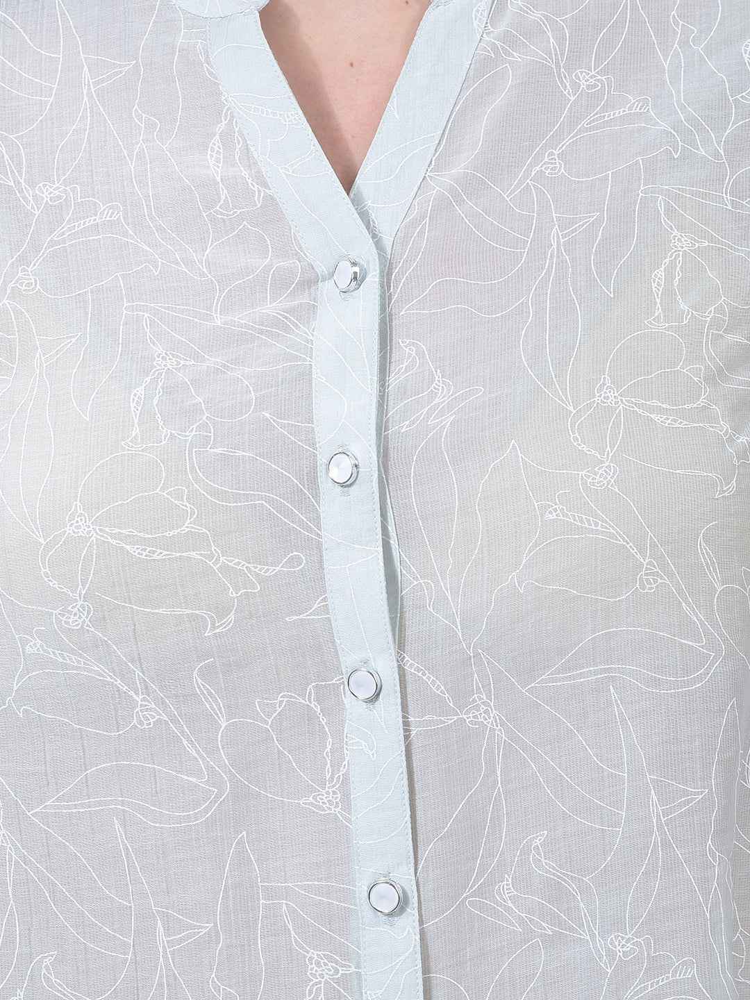 Green Printed V-Neck Shirt