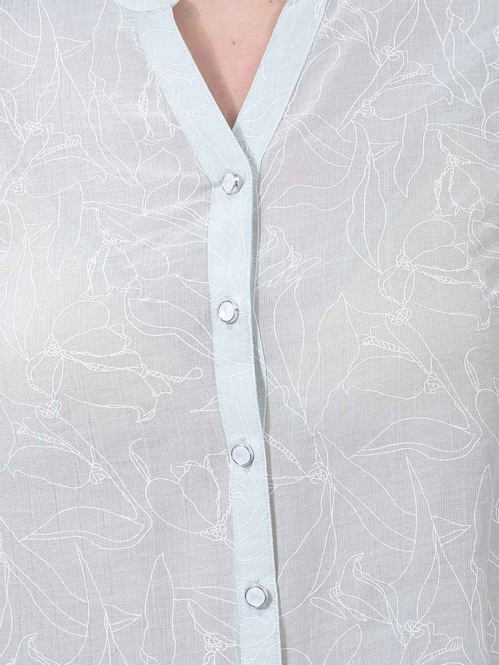 Green Printed V-Neck Shirt