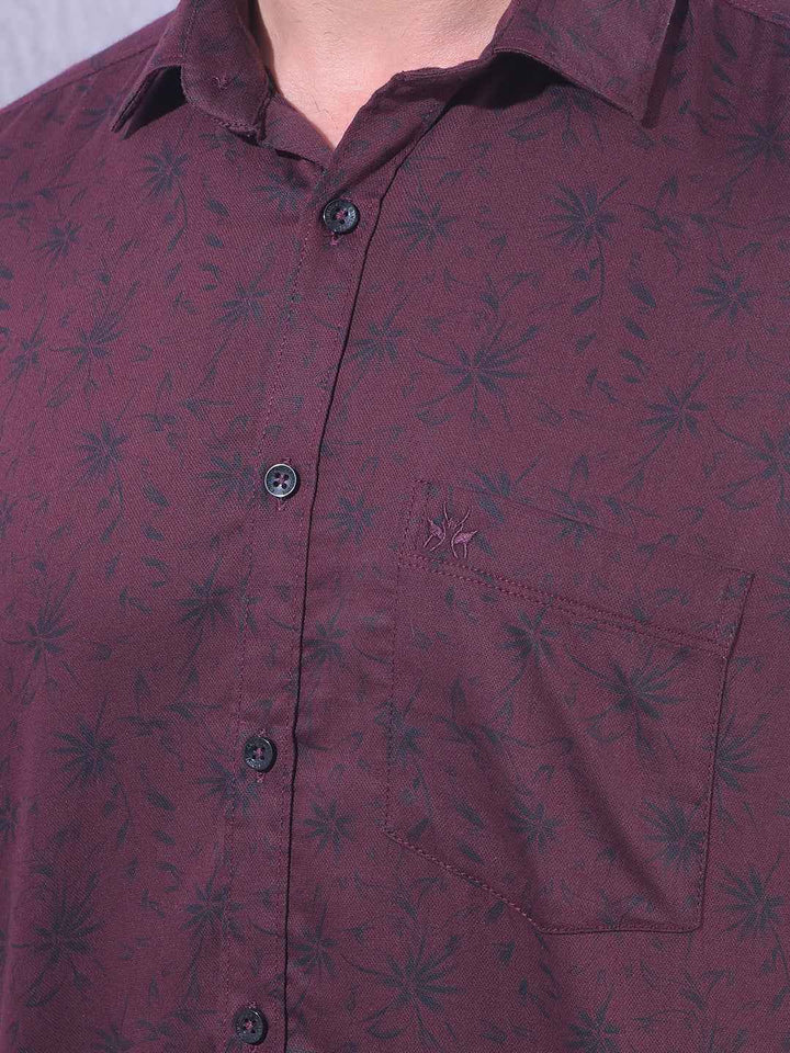 Wine Floral Print Shirt