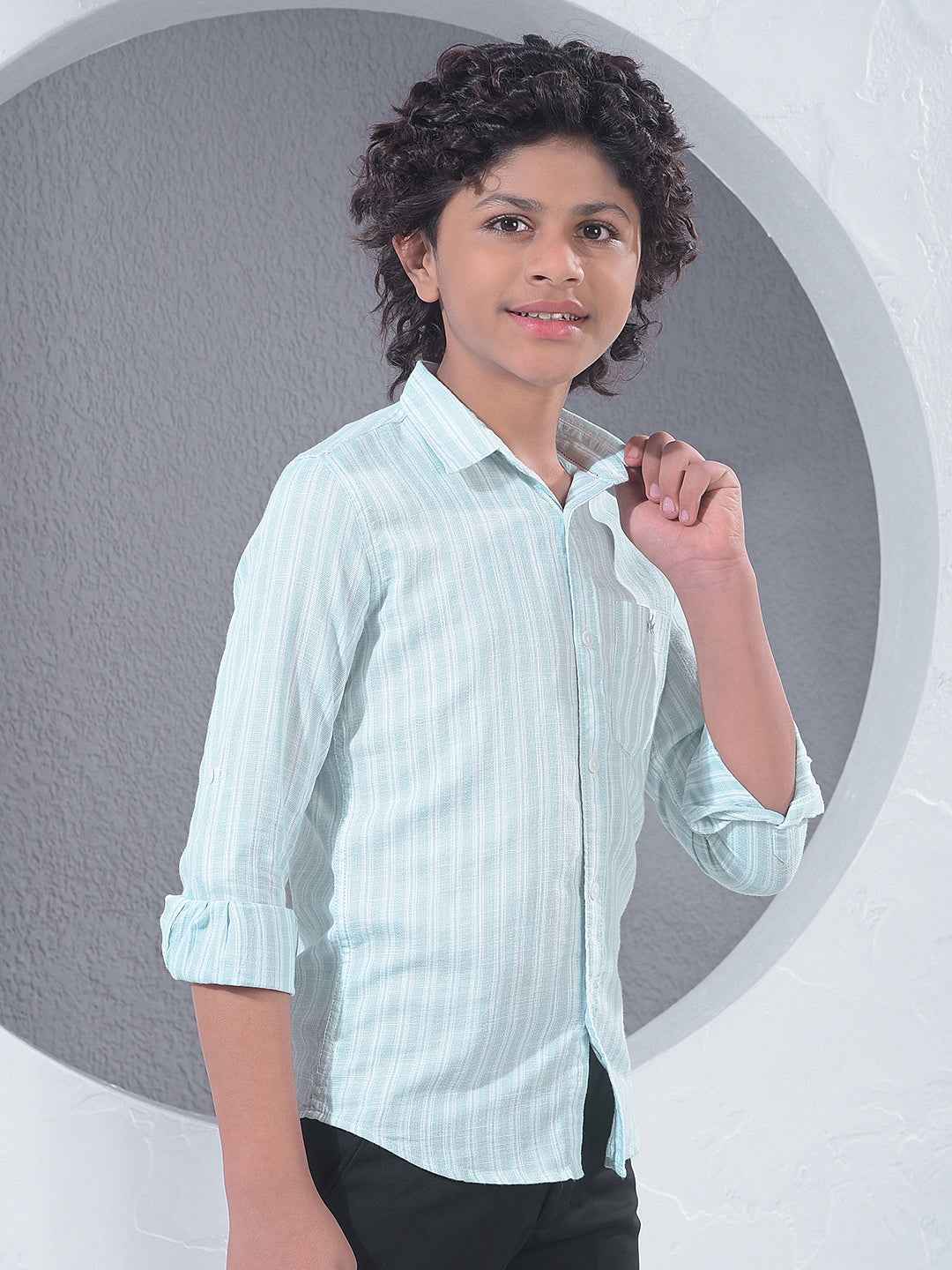 Green Vertical Stripes 100% Cotton Shirt