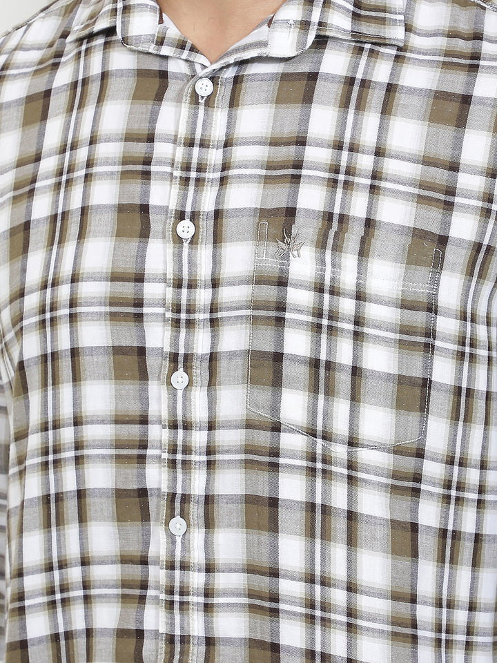 Brown 100% Cotton Checked Shirt