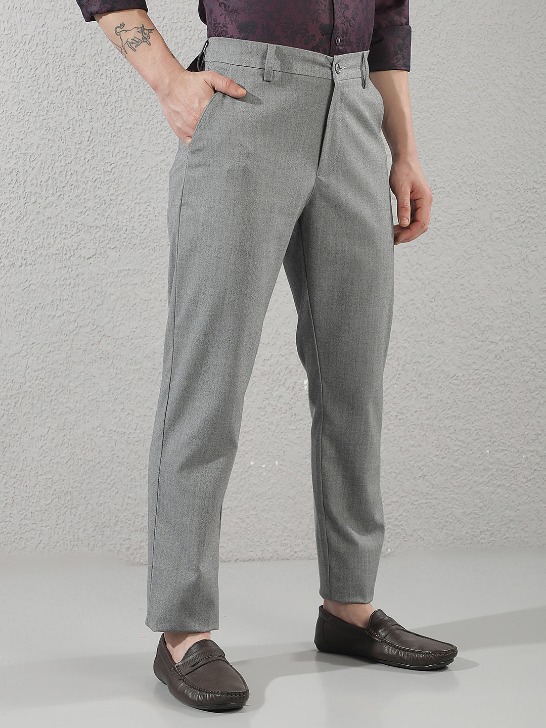 Grey Vertical Striped Trousers