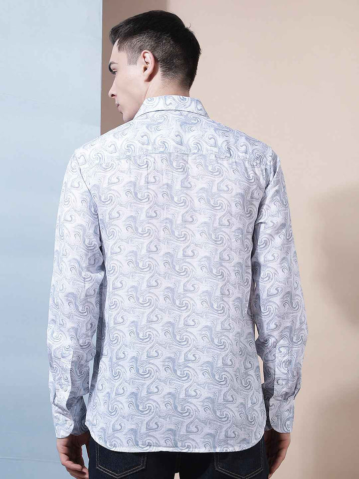 Linen Blue Abstract Print Shirt