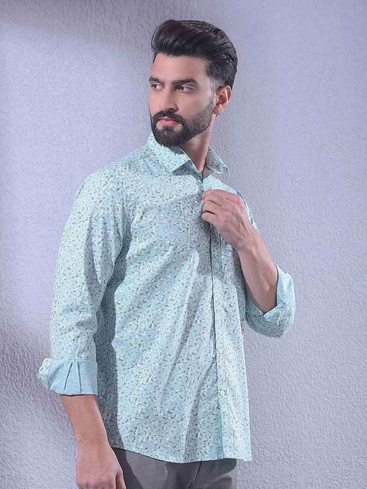Green Linen Printed Shirt