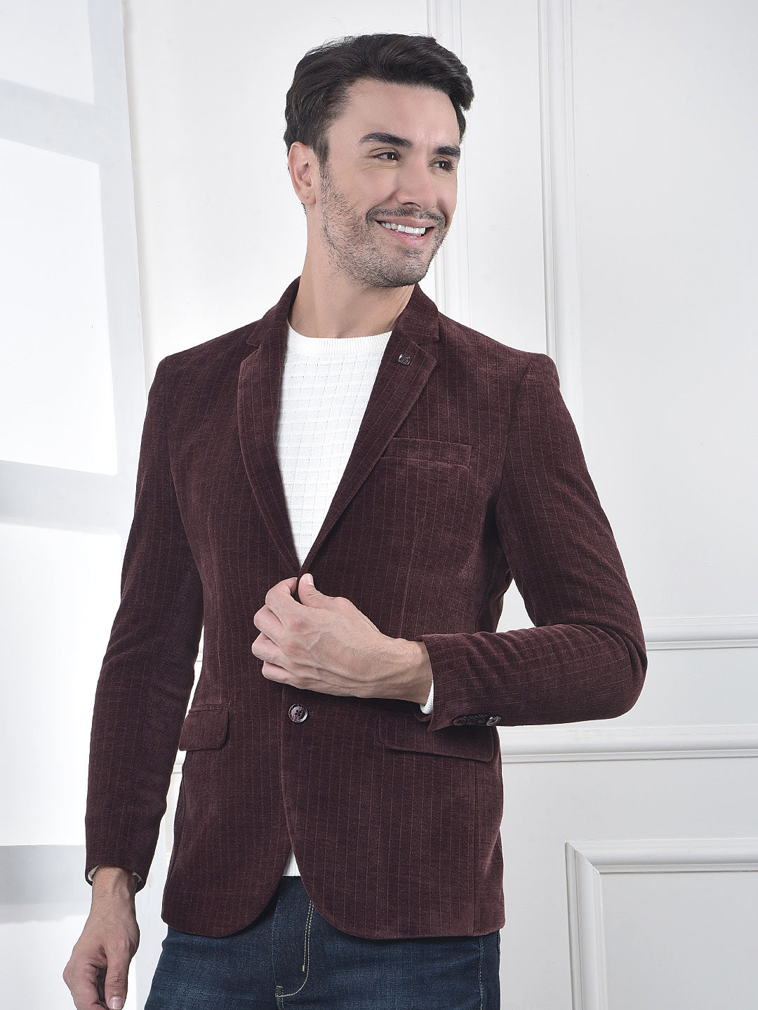 Wine Corduroy Single-Breasted Blazer