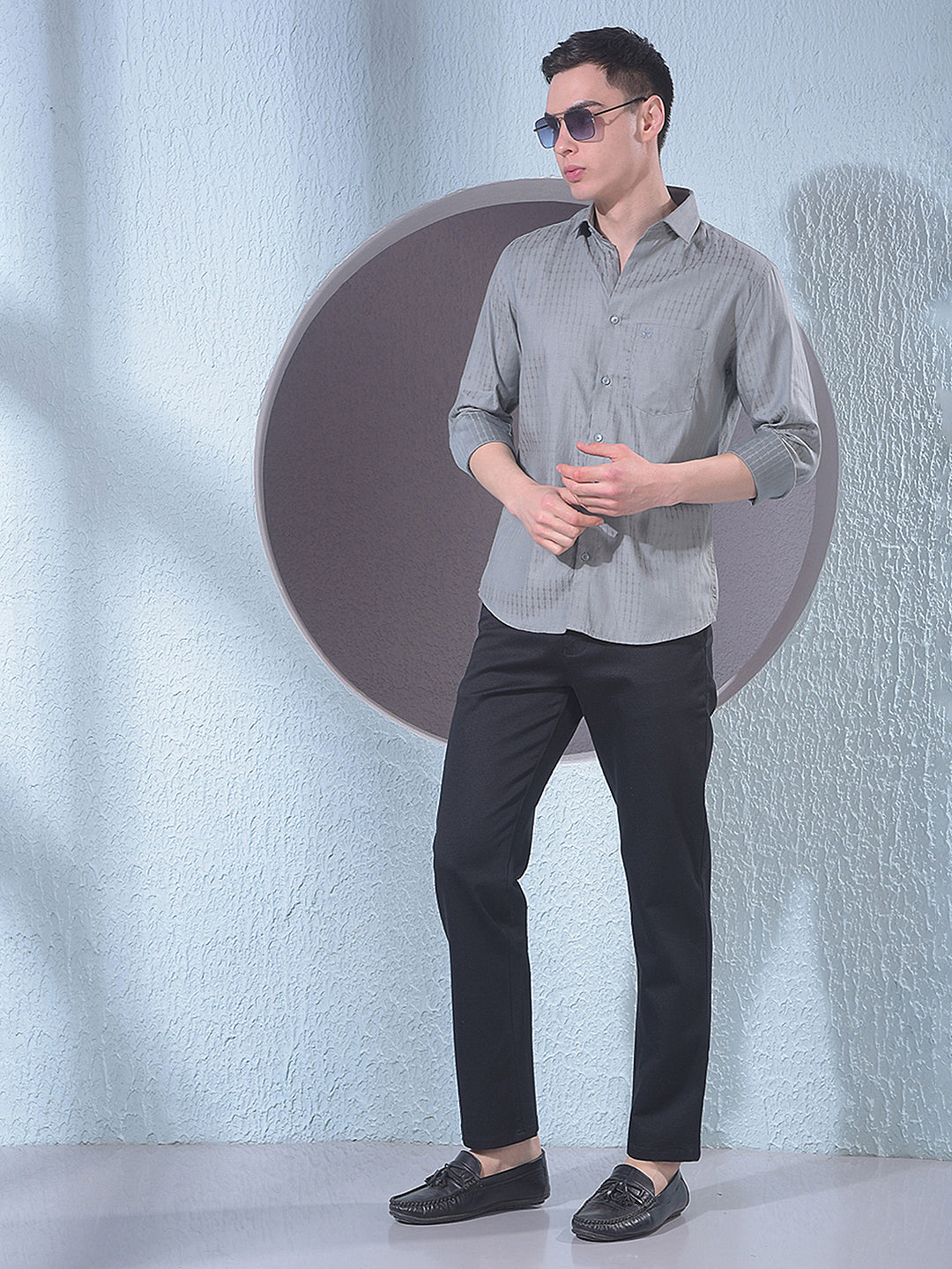 Black Printed Straight Trousers