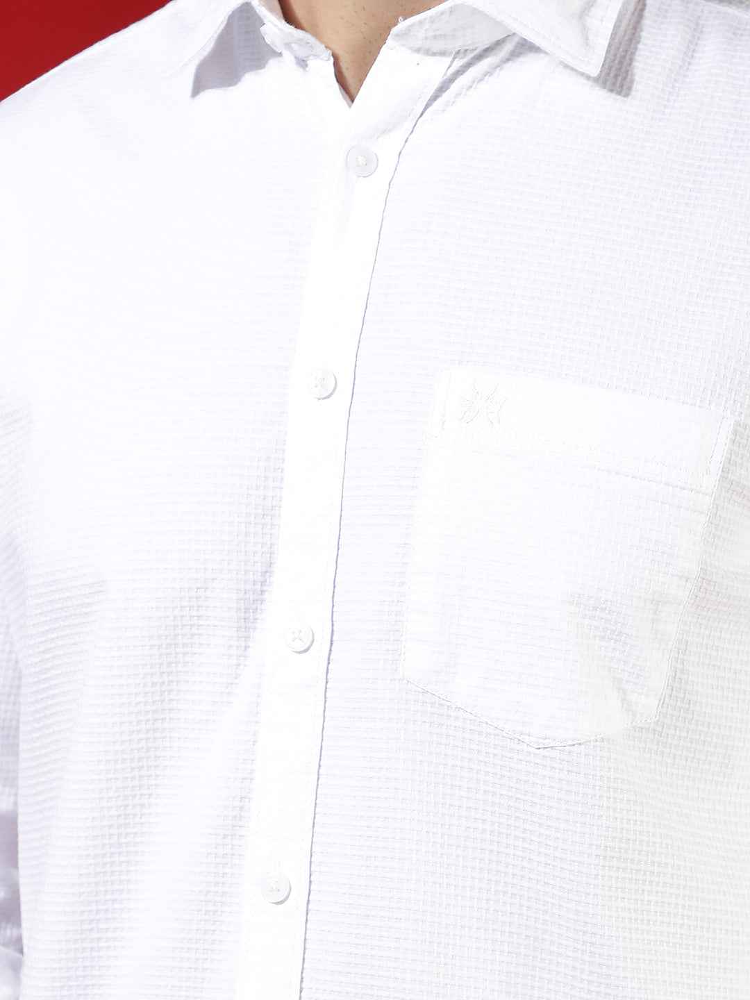 White Textured Smart Casual Shirt