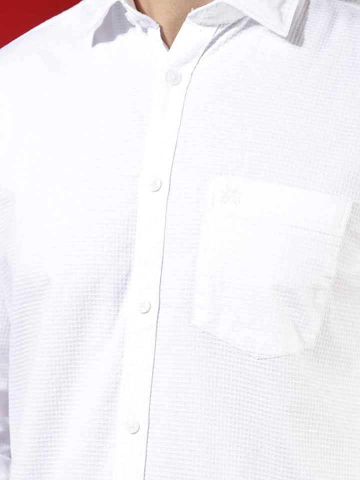 White Textured Smart Casual Shirt