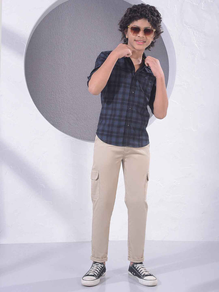 Navy Blue Checked 100% Cotton Shirt