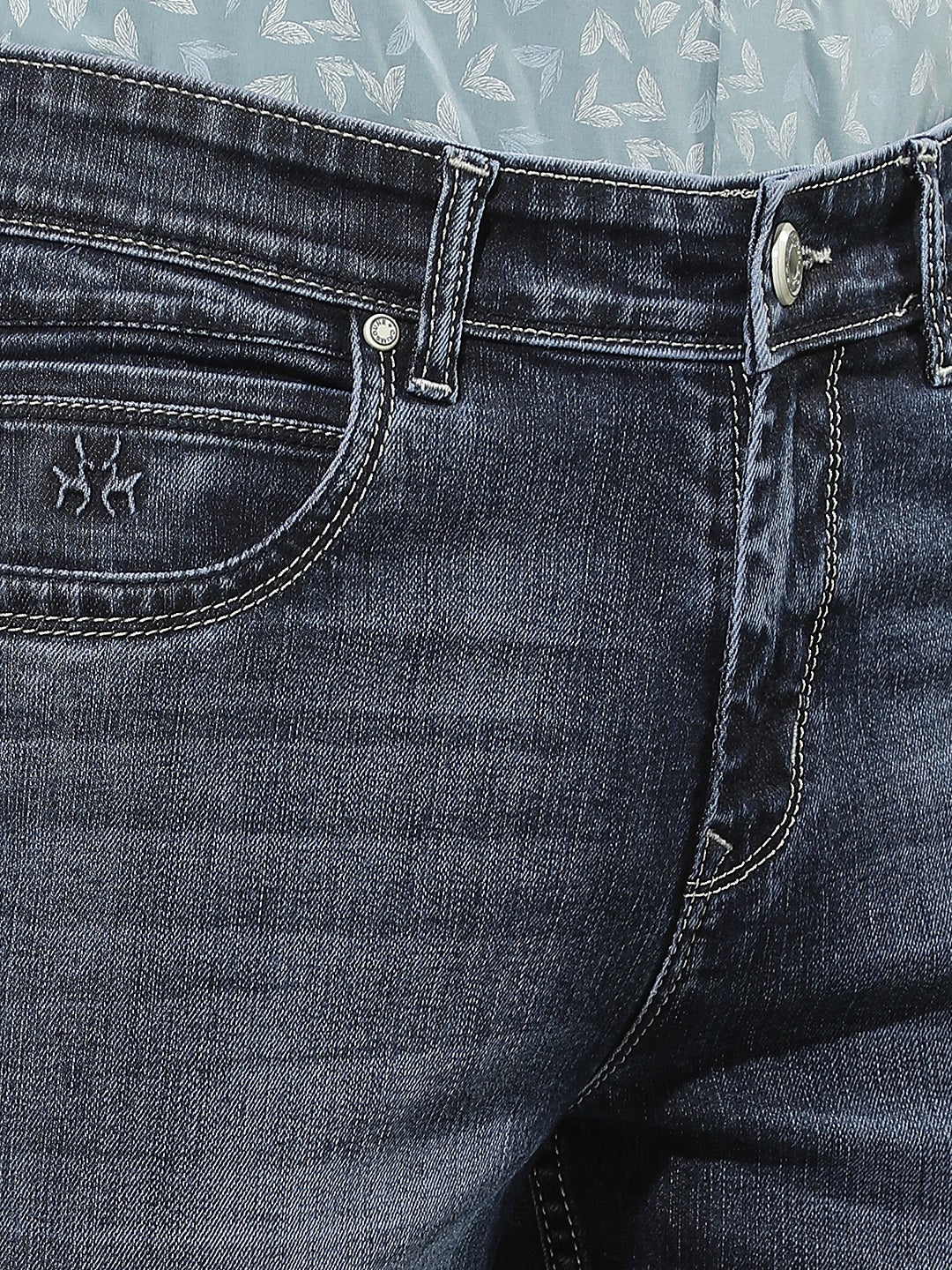 Navy Blue Cotton Straight Jeans