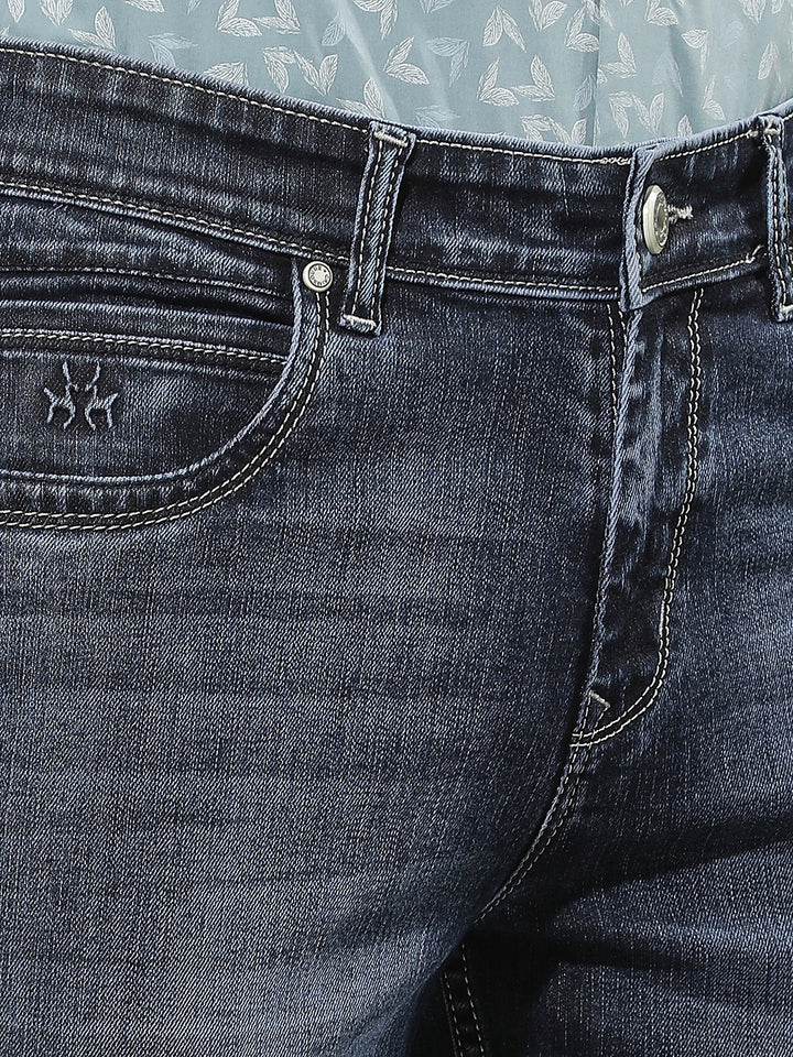 Navy Blue Cotton Straight Jeans
