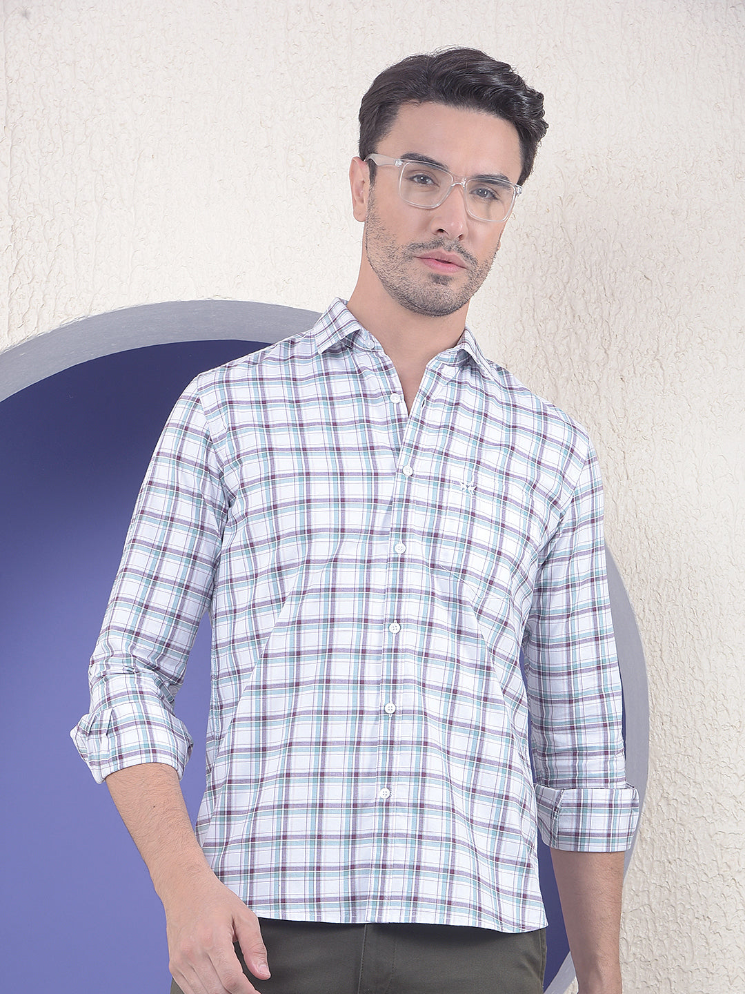 Checked 100% Cotton White Shirt