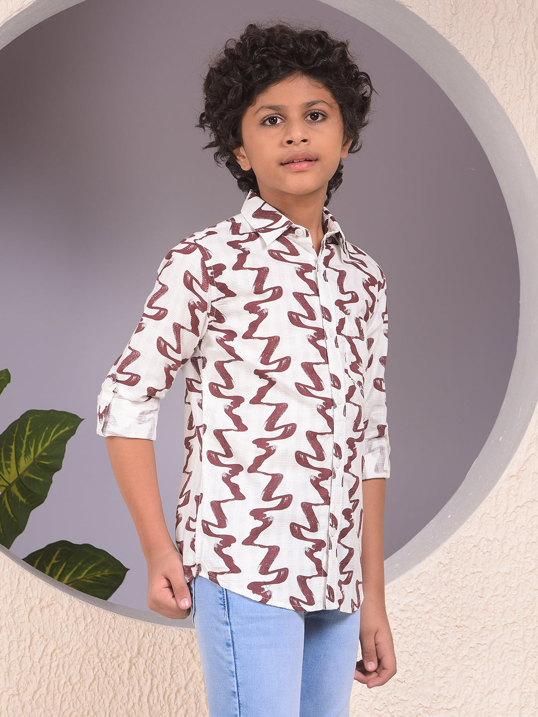Wine Printed 100% Cotton Shirt