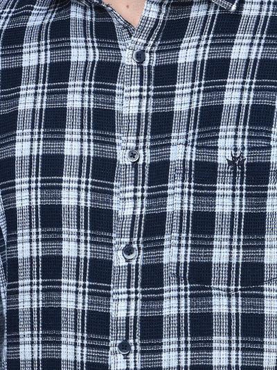 Navy Blue Checked 100% Cotton Knitted Shirt