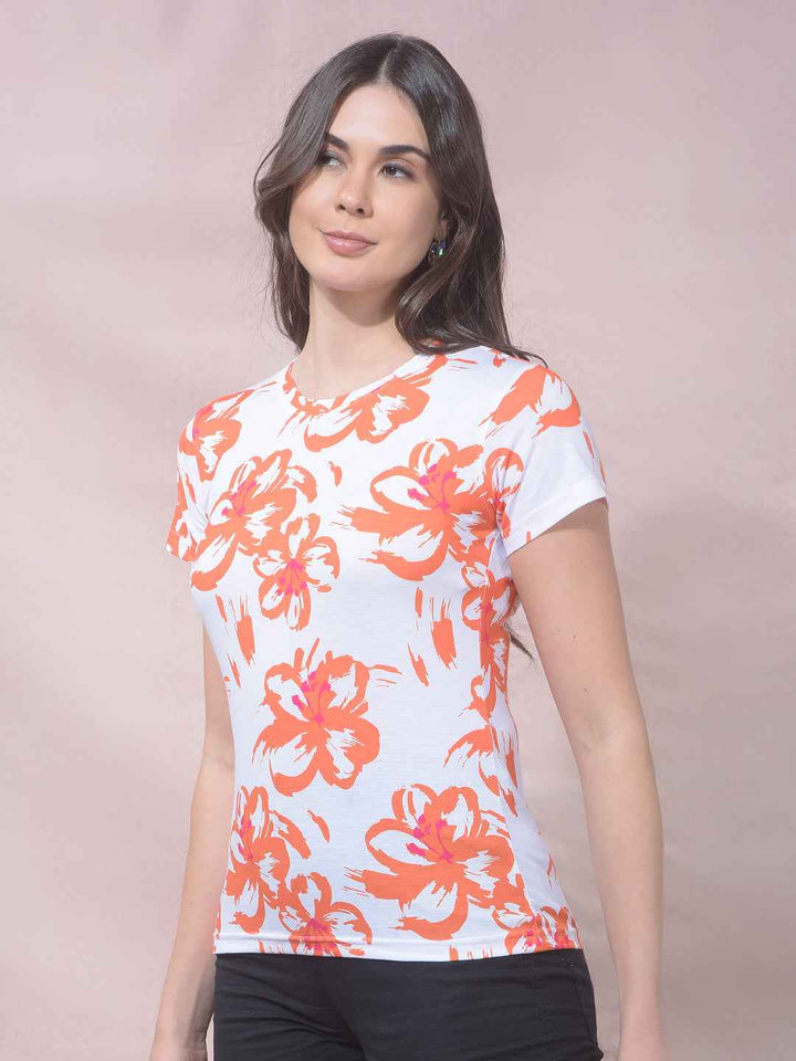 Orange Floral Print T-Shirt