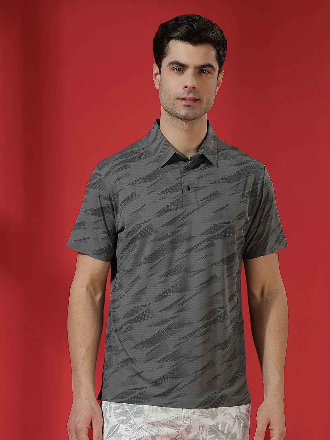 Charcoal Camouflage Print Polo T-Shirt