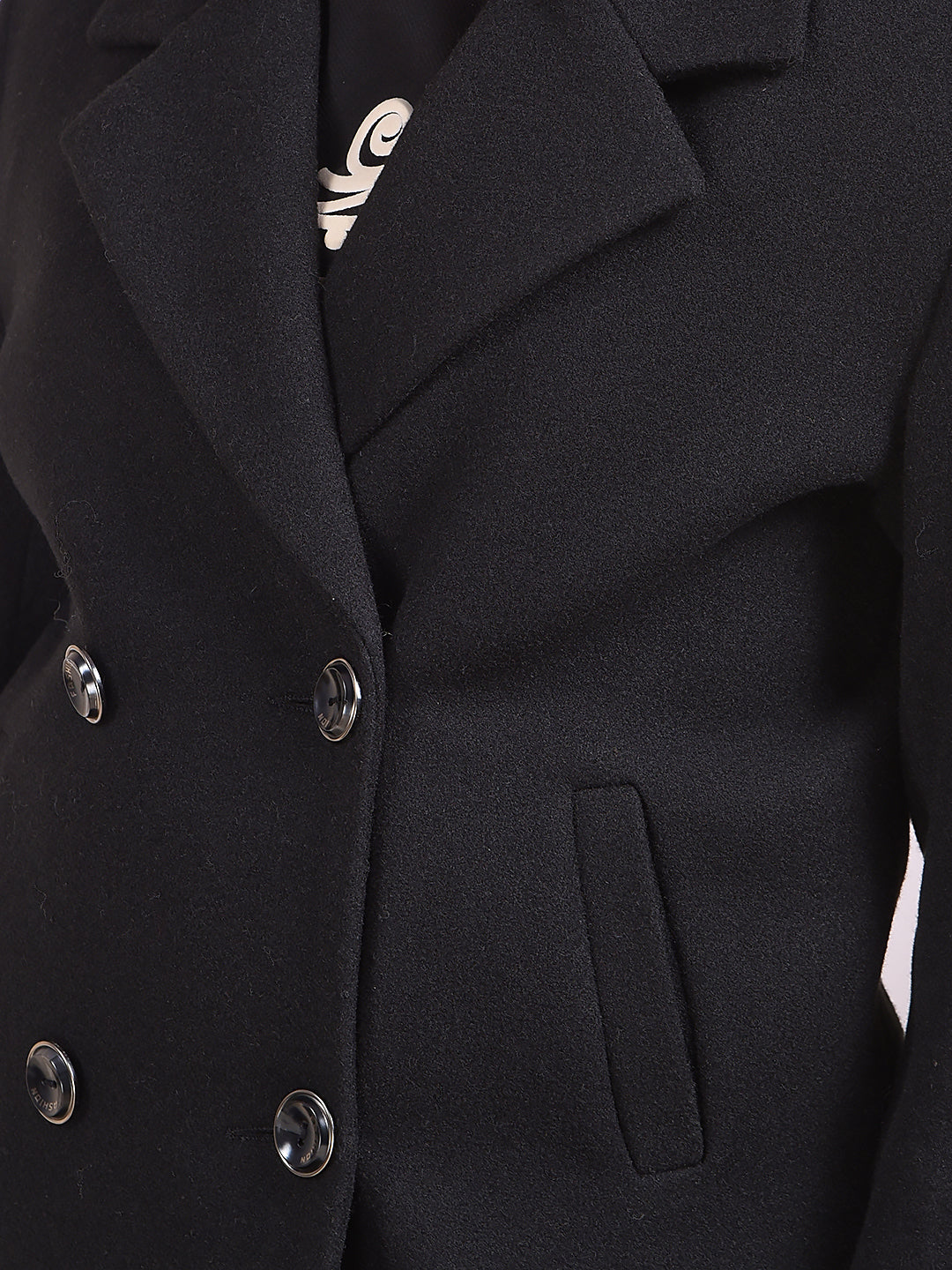 Black Notched Lapel Double-Breasted Coat