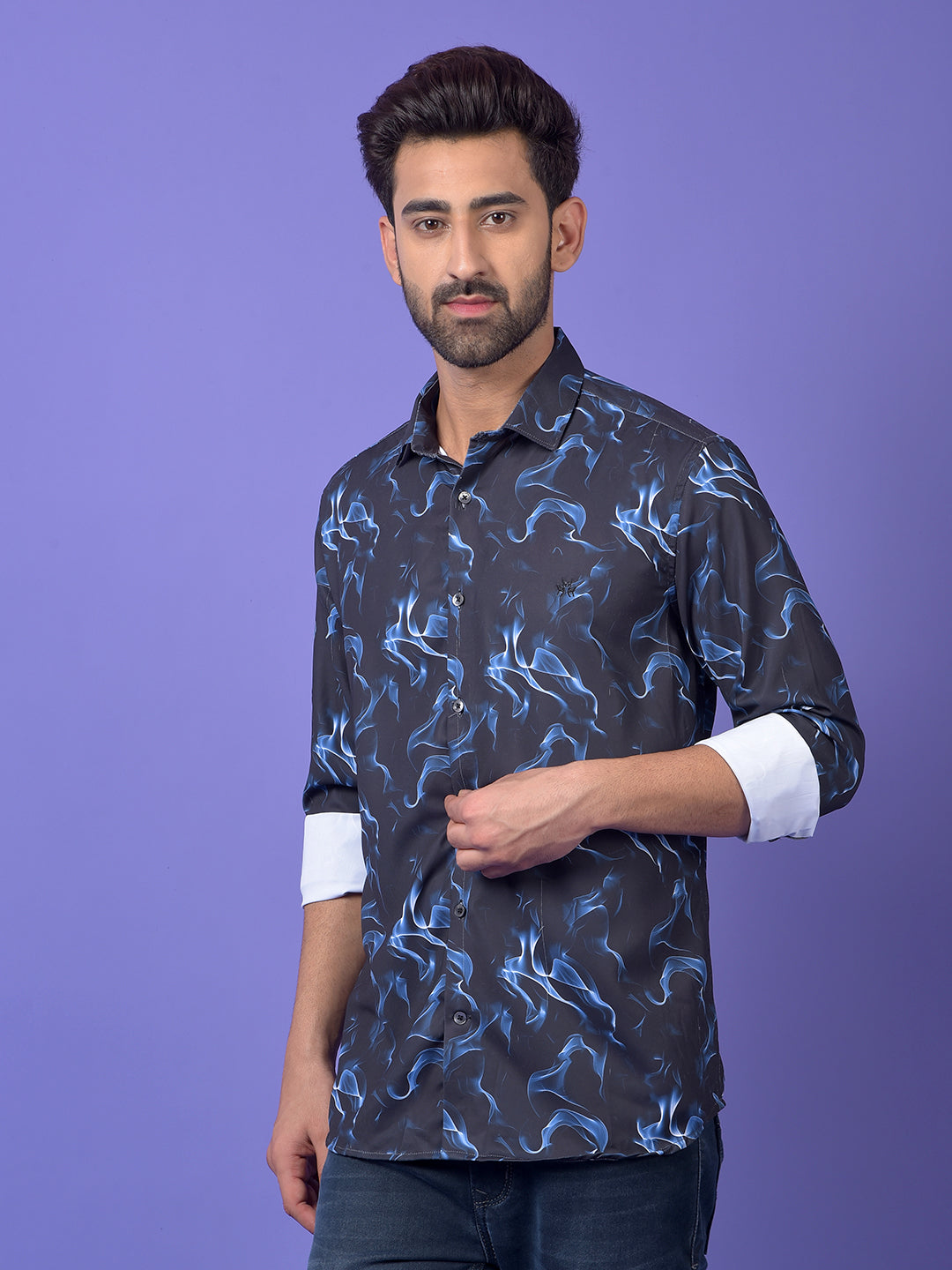 Navy Blue Abstract Print Shirt