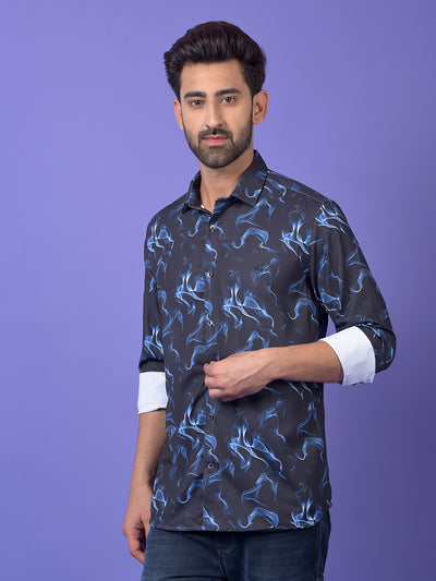 Navy Blue Abstract Print Shirt