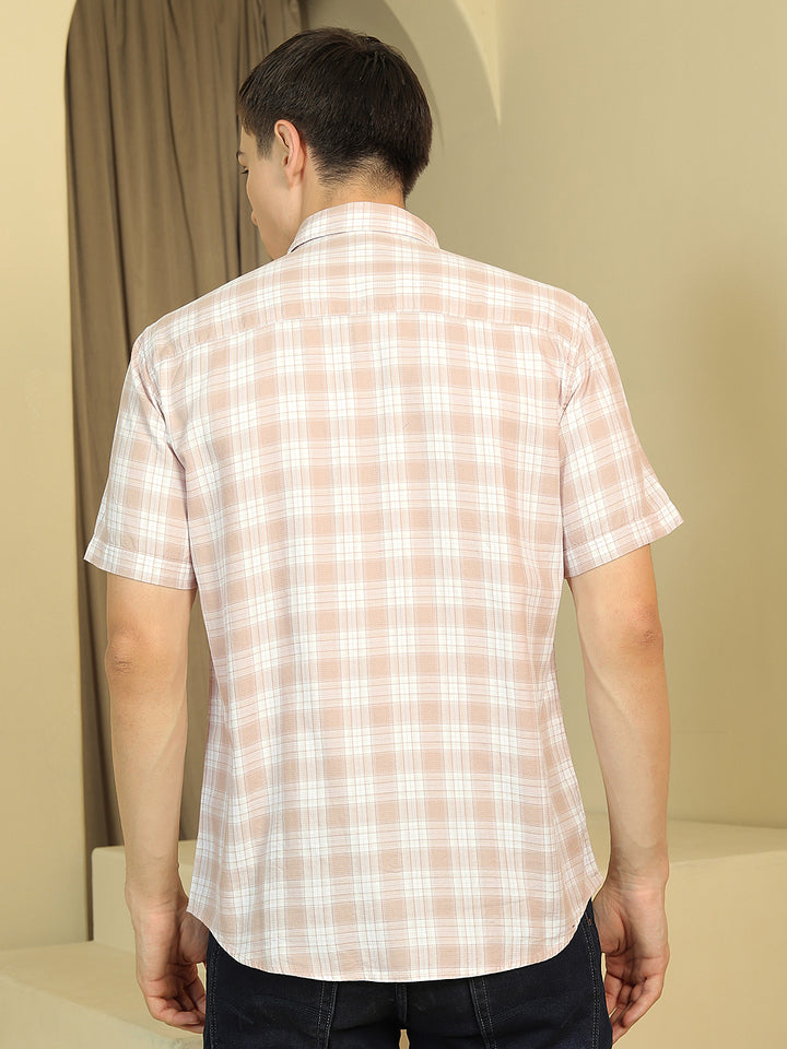 Peach Checked 100% Cotton Shirt