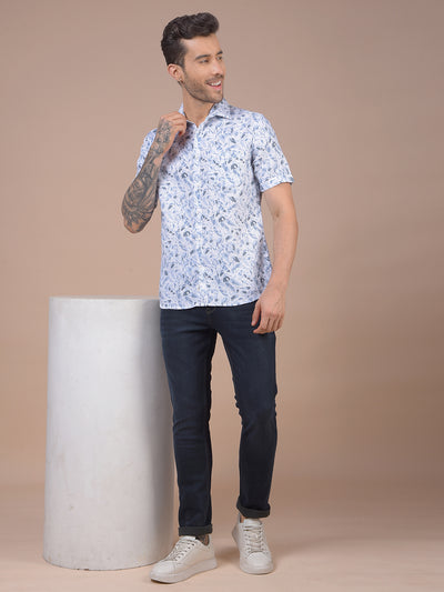Blue Printed 100% Cotton Shirt