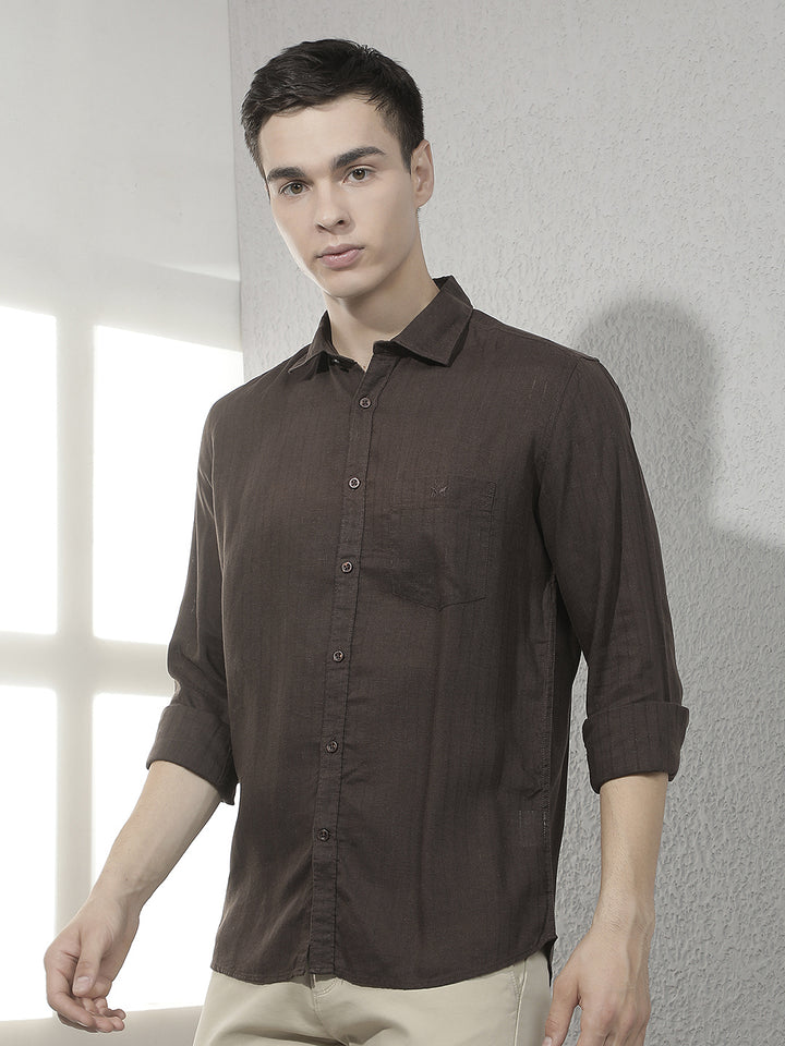 Brown Vertical Stripes Linen Shirt