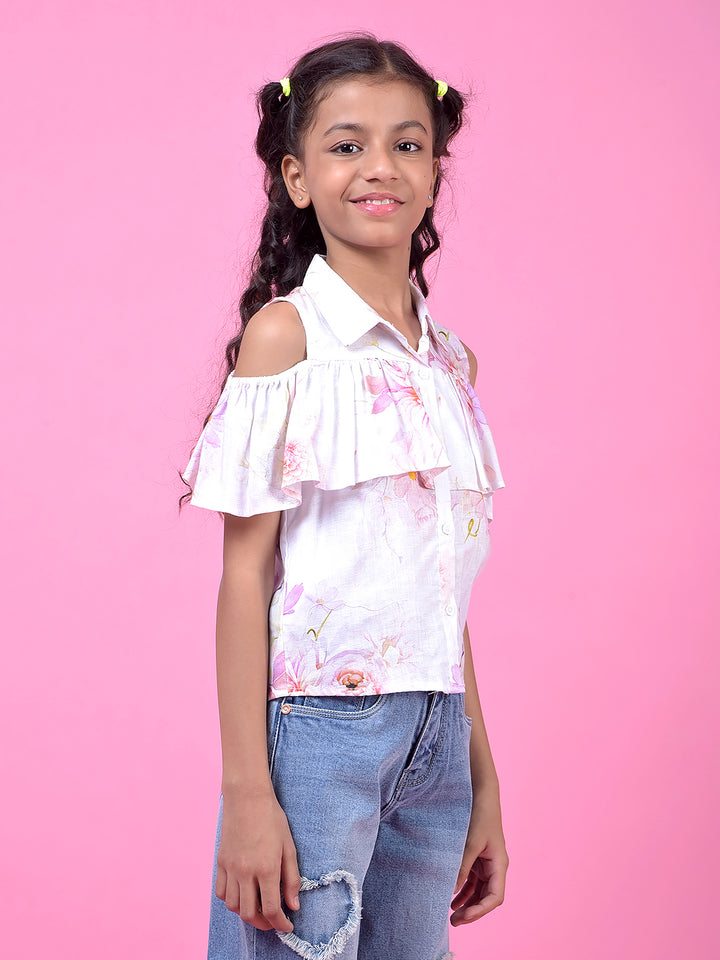 Peach Floral Print Linen Top